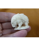 tb-porc-4 little white porcupine Tagua NUT palm figurine Bali carving Po... - £28.33 GBP
