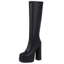 New Fashion Autumn Winter Knee High Boots Chunky Platform High Thick Heel Big Si - £117.26 GBP