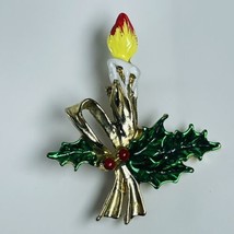 Vintage Candle Brooch Christmas Pin Noel Enamel Retro Costume Jewelry - £10.07 GBP