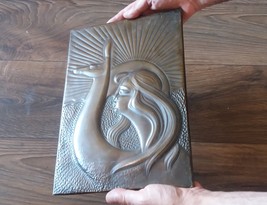 Vintage Embossed Copper Wall Decoration of an Armenian Woman and a Deer  - $119.00