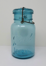 Ball Ideal July 14 1908 Aqua Blue Mason Jar #5 with Glass Lid - $28.70