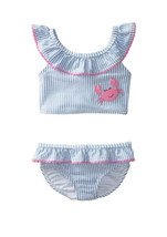 Crown &amp; Ivy 2 Piece Baby Crab Tankini Swimsuit Blue Stripe, Pink Trim and Crab  - £14.38 GBP