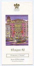 Carnaval A Venise 92 Menu Palazzo Pisani Moretta Venice Italy Relais &amp; Chateaux - £22.21 GBP