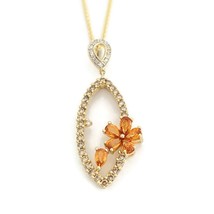 Orange Sapphire Diamond Flower Pendant Necklace 14K Yellow Gold, 2.27 ctw - £1,944.65 GBP