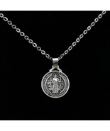 ST BENEDICT NECKLACE 20&quot; Chain Catholic Saint Protection Medal Charm Sil... - $153.06 MXN