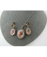 Vintage 800 Silver Cameo Style Pendant Earrings Mother Of Pearl MOP Scre... - $760.08 MXN