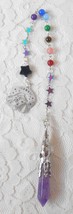 Pendulum Amethyst Dowsing Tool, Beaded Chakra Chain, Multi Color Stars, Blue Gol - £12.75 GBP