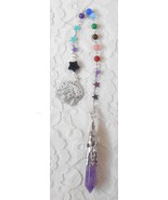 Pendulum Amethyst Dowsing Tool, Beaded Chakra Chain, Multi Color Stars, ... - $15.00