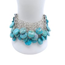 Blue Turquoise Chips Multi Strand Bangle Bracelet Silver Tone Vintage - £20.66 GBP