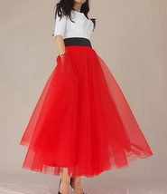 RED Long Tulle Skirt with Pockets Women Custom Plus Size Ball Gown Skirt image 2