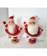 Vintage 2 Dancing Santas Red Flocked 7" Tall Complete Different Faces - $585.49 MXN