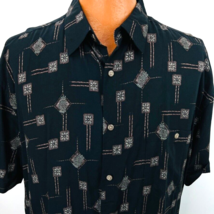 Island Shores Hawaiian Aloha XL ShirtPineapple Flower Geometric Bamboo Black - £39.37 GBP