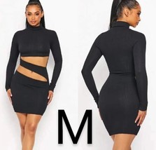 Black Knit Long Sleeve Turtleneck Mid Cut-Outs Bodycon Dress~Size M - £25.00 GBP