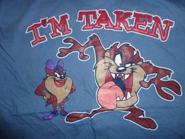 VINTAGE Tasmanian Devil TAZ I&#39;m Taken Looney Tunes Baseball Jersey TShirt M - £18.97 GBP