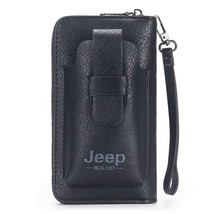 JEEP BULUO Leather Men Clutch Wallet Brand Purse For Phone Double Zipper Wallet  - £34.06 GBP