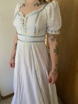 Vintage 1970s Prairie Maxi White Cotton Eyelet Corset long Dress Sz  Juniors 13 - $148.49