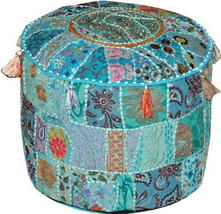 Vintage Indian Otttoman Cover, Foot Stool Pouf Cover, Handmade Patchwork Poufee - £23.06 GBP+
