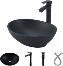 Black Oval Bathroom Sink with Faucet and Drain Combo-Bokaiya 16x13 Matte Black - £127.97 GBP