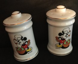 vintage Disney Micky Mouse salt &amp; pepper shaker gold trim white - £8.45 GBP