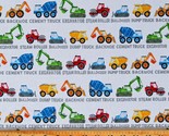 Cotton Construction Vehicles Bulldozers White Fabric Print by the Yard D... - $15.95