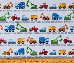 Cotton Construction Vehicles Bulldozers White Fabric Print by the Yard D674.84 - £12.54 GBP