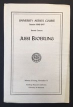 Jussi Bjoerling Concert Program Northrop University of Minnesota 1946-47... - $20.00