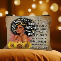 Strong Queen Afrocentric Design Cosmetic Bag with Sunflowers &amp; Empowerin... - $11.83