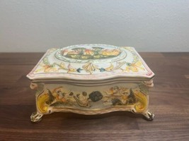Antique CAPODIMONTE Italy Cherub Floral Hand Painted Porcelain Jewelry Box - $42.99