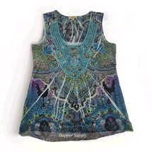 One World Live and Let Live Boho Tank Top Small Embroidered Blue Green  - $276.61 MXN