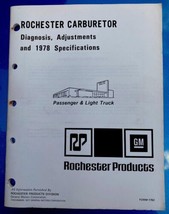 1978 ROCHESTER CARBURETOR Diagnosis, Adjustments &amp; Specifications Bookle... - $34.60