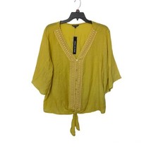 Unique Spectrum Sz 3X Yellow Flared sleeve tie front lace embellishment NEW - £23.26 GBP