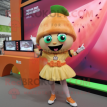 Peach Tacos mascot costume character dressed with a Mini Skirt and Smartwatches - £990.73 GBP