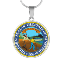 Minnesota State Seal Necklace Circle Pendant Stainless Steel or 18k Gold 18-22&quot; - £28.51 GBP+