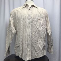 Woods and Woods Tan &amp; White Long Sleeve Striped Mens shirt Size L Large. - $10.89