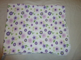Carters Purple Green Cotton Flannel Baby Girl Receiving Blanket Flowers White - £15.56 GBP