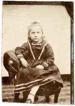Tintype Photo-Young Girl in her Colored Dress Sitting In Chair c1880 Rosy Cheeks - £9.01 GBP