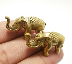 Magic Duo Elephant Thai metal mini statue amulet Thailand miniature talisman Goo - £31.92 GBP
