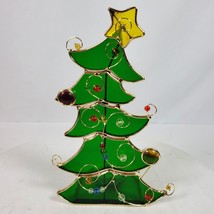 Vintage Stained Glass Tree Tealight Holder Christmas 9 Inch Tall - $22.44