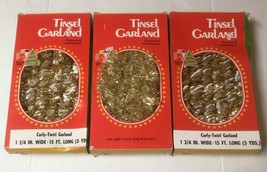 Vtg Christmas Tree Tinsel Garland Curly Twist Noel Gold Flameproof 70s MCM 938A - £24.28 GBP