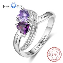 Personalized Promise Ring Heart Birthstone Custom Engrave 2 Names 925 Sterling S - £40.42 GBP