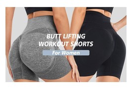 2 -Piece Women High Waist Tummy Yoga Shorts Booty Gym Workout Hot Shorts - £15.68 GBP