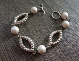 925 Sterling Silver 7.5&quot; Beaded Toggle Link Bracelet Free Shipping - $39.99