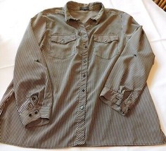 Elementz ladies women&#39;s Long Sleeve shirt Size XL xlarge Black Khaki Stripe GUC - £16.09 GBP