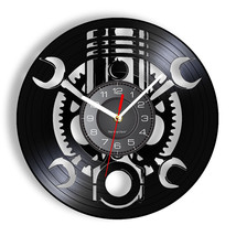 Wall clock Vinyl Record industrial style Piston Crossed Wrenches - $38.61+