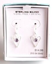 Girls Sterling Silver 925 Dangle Drop Clear Crystal Hearts Earrings New ... - €8,54 EUR