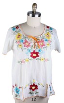 VTG Amalin Mexican Top White PolyCotton Colorful Embroidered Festival Sz... - $77.17