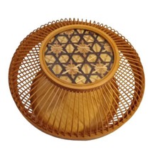 Vintage Bird Cage Basket Abstract Design Lid Rattan Round Decor 7&quot;w x 4.5&quot;t EUC - £14.96 GBP