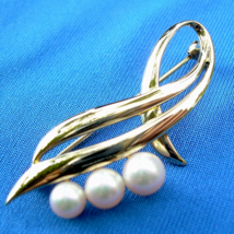 Mikimoto Pearl Brooch Elegant Designer Deco PIn 18K Solid Gold Vintage B... - £1,234.59 GBP