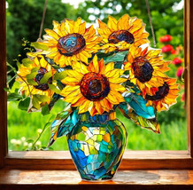 &quot;Sunflower Bouquet Stained Glass-Style Acrylic Suncatcher - 9in Vibrant Window D - £21.80 GBP