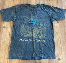 Vintage Amelia Island T-Shirt Embroidered Made In USA teal LARGE Tie Dye... - £22.75 GBP